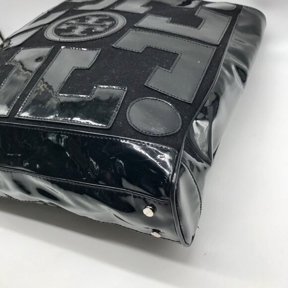 Tory Burch Black Canvas & Patent Leather Large Tote Bag - Picture 6 of 10